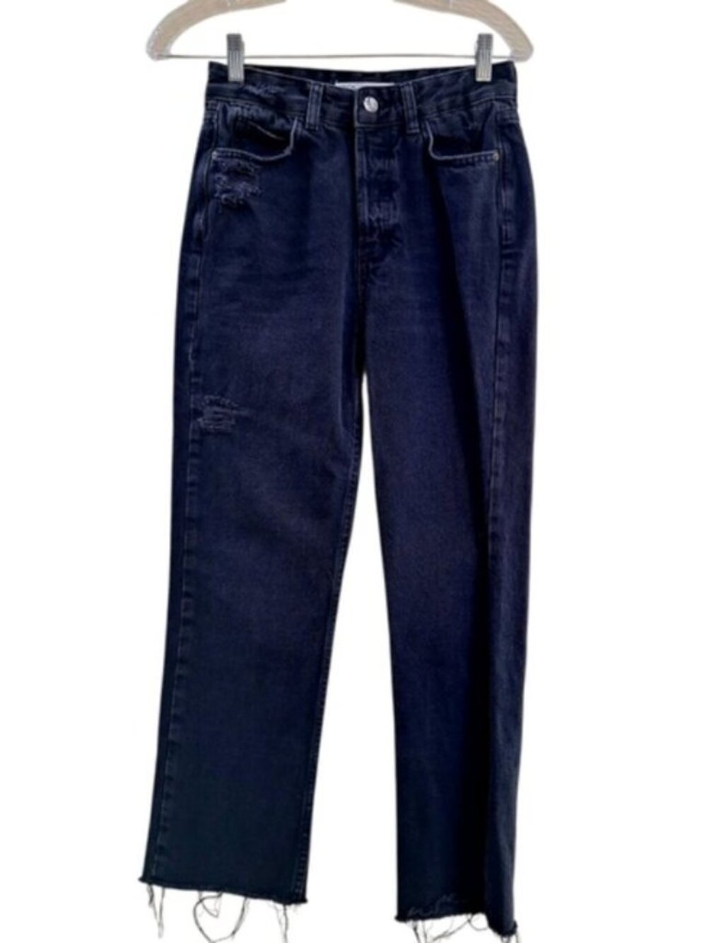 Zara Womens Black High Rise  Straight leg Distressed Jeans Sz 2